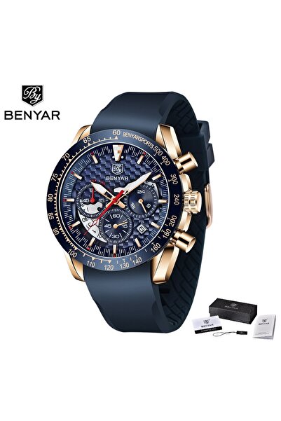 Choice ساعة بينيار للرجال من جولد بلو آر، جديدة كليًا، بسوار جلدي فاخر، مقاومة للماء، رياضية، كوارتز، كرونوغراف