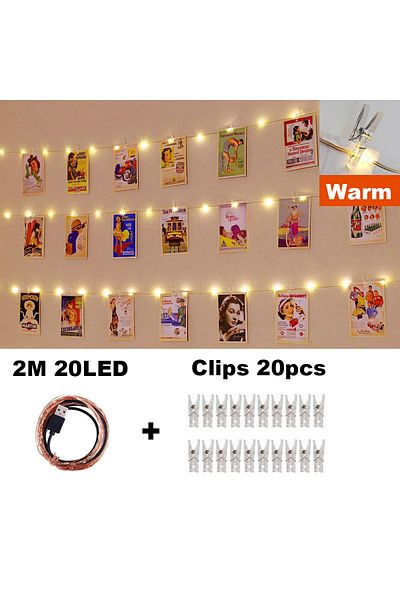 ZTree Warm 20led 20Clip Photo Clip String Lights LED Fairy Lights Picture Clips USB Powered String Light w
