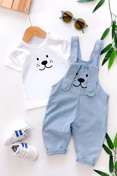 MYZİ STORE Baby Kids Summer 2-Piece Cute Animal Figured Cotton Salopet Set