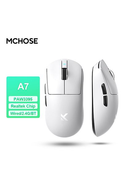 Choice A7-White MCHOSE A7 Pro Wireless E-sports Gaming Mouse Bluetooth Rechargeable PAW3395 Lightweight Erg