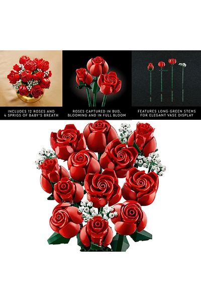Choice 10328 Icons Bouquet of Roses Artificial Flowers Assembly Building Blocks Valentine’s Day Party Gift