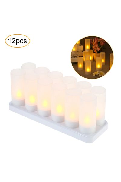 JONCELY 12pcs US plug 6/12Pcs LED Rechargeable Flameless Tea Light Candle USB Charge Candle with Plastic Cup