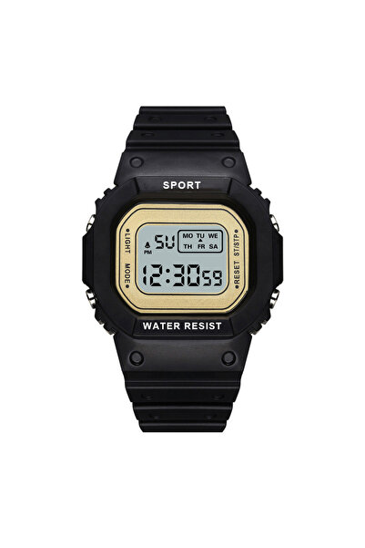 Choice ساعة YIKAZE رياضية سوداء ذهبية للأولاد والبنات وساعة إلكترونية LED ملونة للرجال والنساء بحفر مربع