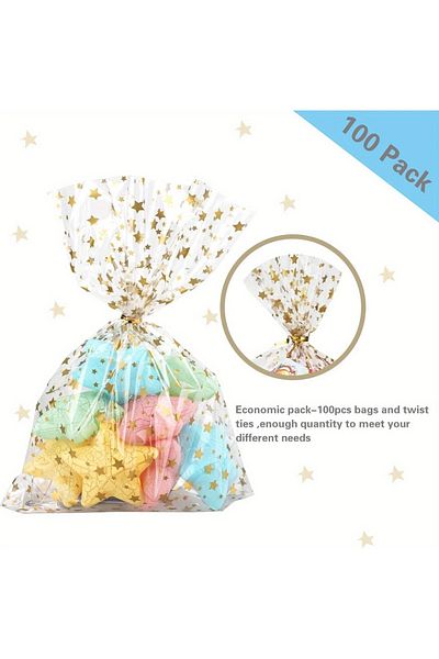 Choice other 100pcs 100 Pcs Star Printed Gift Wrap,Cellophane Treat Bags,Clear Candy Cookie Bags Plastic Po