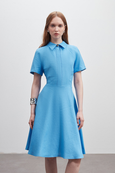 Shn NAKIŞ DETAYLI KETEN ELBİSE