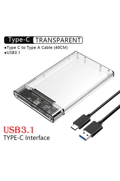 Choice USB3.1(TYPE-C) UTHAI T09 USB3.0/Type C 2.5'' Hard Drive Enclosure Transparent Mobile HDD Box USB3.1