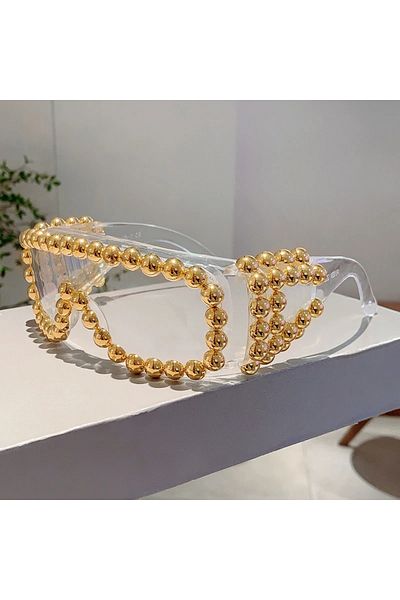 Choice without case g-transparent KAMMPT Women Chic Pearls Warp Around Sun Glasses Stylish Candy Color Deco