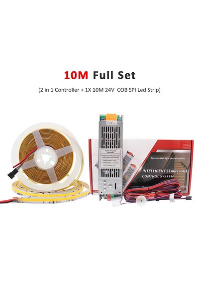 MJJC Warm Whtie 3000K 10M Full Kit 5M 10M 15M Sensor Motion Stairs LED Strip Light Kit 24V COB Water Flow