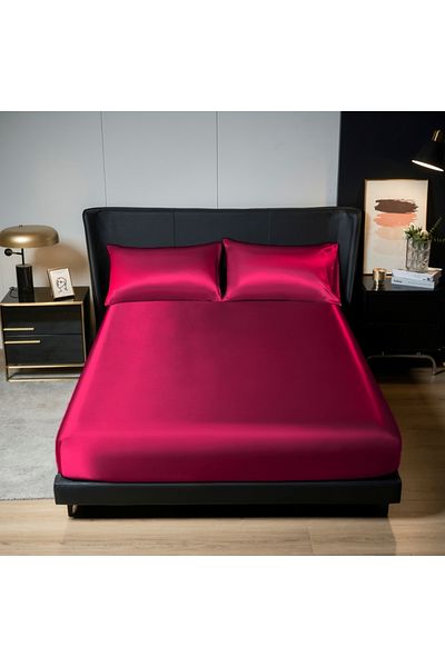 Choice 140x200cm 3s SD hong se Kuup 100%Polyester 3pcs satin surface Bedding Fitted Sheet and pillowcases S