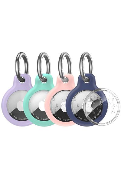 Choice D-4pcs Waterproof Cover for Apple Airtag Holder Keychain with Anti-Lost Keyring Hard TPU AirTag Case