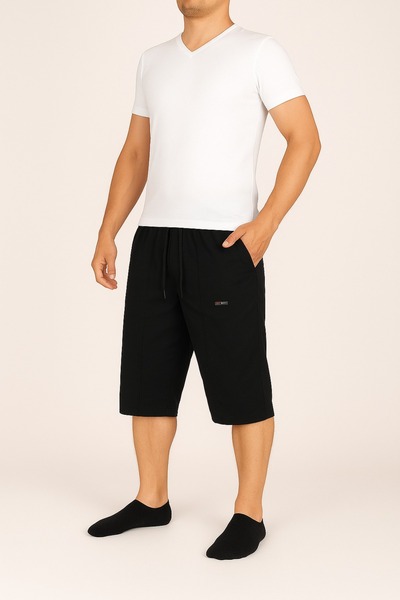 nacar çarşı Erkek Pamuk Ham Bez Kapri – Yüksek Bel, Lastikli Bel, Rahat Kalıp Yazlık Şort