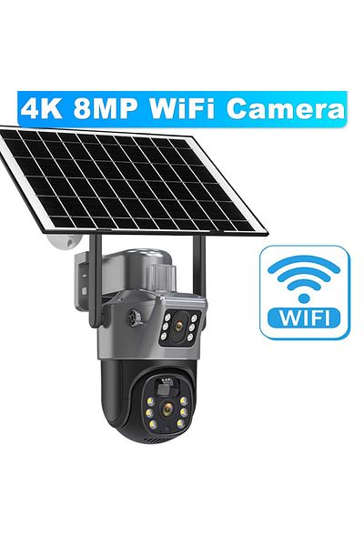 FRDMAX كاميرا 4K 8MP بدون بطاقة 12MP 6K تعمل بالطاقة الشمسية كاميرا خارجية بتقريب 10x ثلاث عدسات Ptz واي فاي كاميرا مراقبة