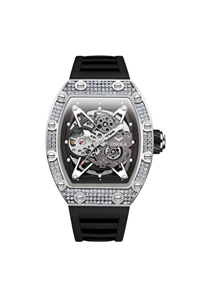 Choice ساعة ONOLA الفاخرة ON3838D فضية سوداء للرجال ميكانيكية أوتوماتيكية بالكامل مقاومة للماء
