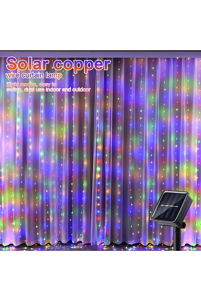 Choice 3x 2m RGB Outdoor Solar Curtain Light 300LED Waterproof String Lights Garden Yard Pavilion Fairy Gar