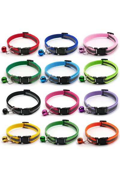 Choice 2X Color Random Send 2Pcs/Pack 12 Colors Reflective Adjustable Cats And Small Dogs Collars With Bell