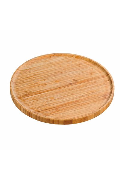 PUFO Platou rotund din lemn de bambus pentru servirea mâncării, aperitivelor, dulciurilor, pizza, 30 cm, maro