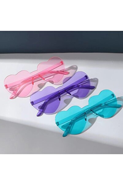 Choice نظارات شمسية على شكل قلب وردية بنفسجية زرقاء، 3 قطع، لون جيلي، بدون إط...