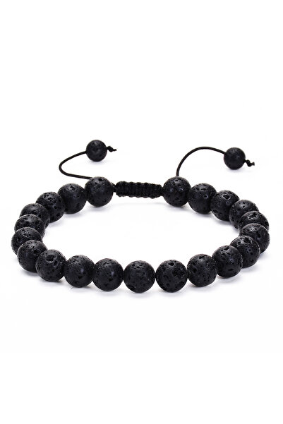 Choice سوار قابل للتعديل منسوج من اللافا بطول 19.5 سم، مصنوع يدويًا من صخور اللافا الطبيعية وعيون النمر، مقاس 8 مم