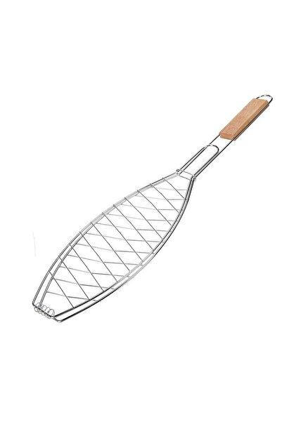 Other شبكة شواء السمك، لون فضي، مقبض خشبي 13*55 سم