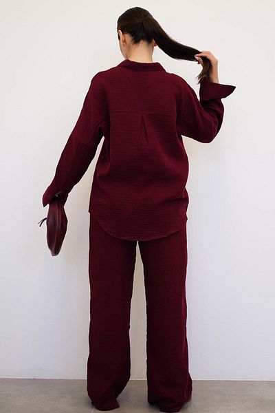 Madmext Claret Red Basic Women's Shirt Pants Suit Mg2461
