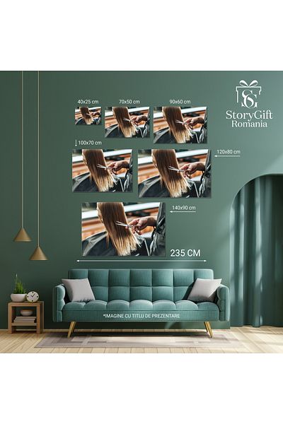 StoryGift Romania Tablou Canvas Arta Coafurii Frizer Tinand Foarfeca Si Lucrand Cu O Tanara Intrun Stil Frumos Si