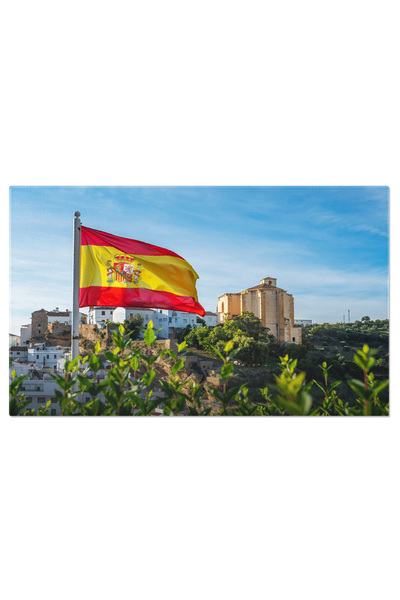 StoryGift Romania Tablou Canvas Drapelul Spaniei Si Biserica La Encarnacion A...