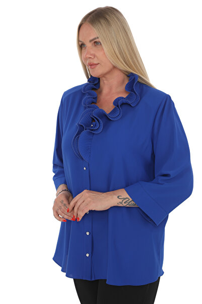 KİFAYET 16184 Yakası Fırfırlı 3/4 Kol Jesika Gömlek (R) (D104)