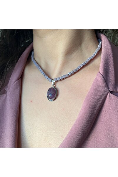 AYGNJEWELRY Kolye AYGNJEWELRY Boncuk Dizili Ametist Kolye Doğal Taş Kolye