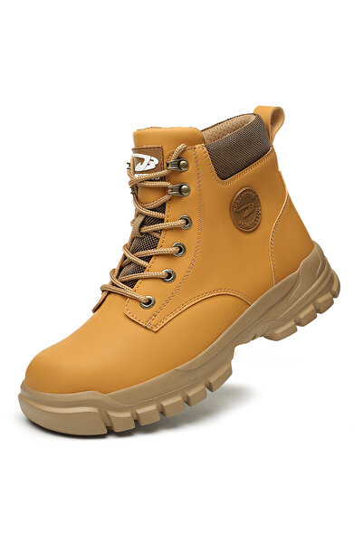 Choice 46 حذاء أصفر بمقدمة فولاذية للرجال والنساء، خفيف الوزن، مقاوم للكسر، بمقدمة فولاذية، غير قابل للتدمير