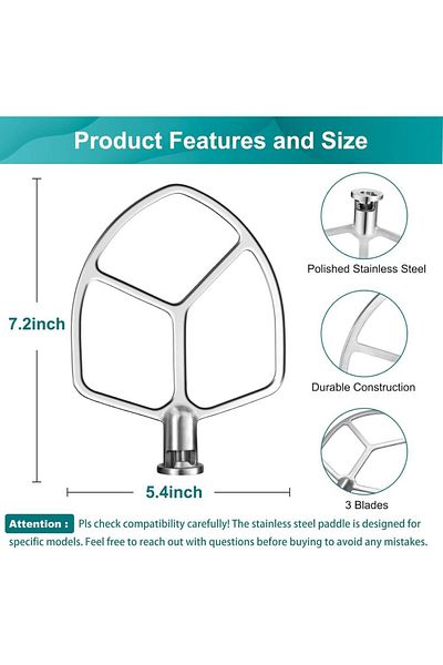 Choice Flat Beater For Kitchenaid 5-6 Quart Bowl-lift Stand Mixer, Airkitrep Polished Stainless Steel Pa...