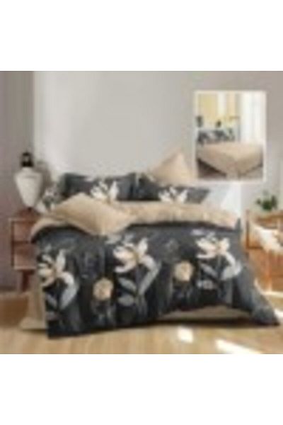 Pucioasa Double bed linen set from satin-finish flannel, duvet cover 200x220cm, 6 pieces, silver lilies