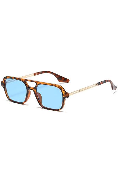 Choice As Picture Leopard Blue Vintage 70s Flat Pilot Small Frame Sunglasses For Women Men Square Metal Des