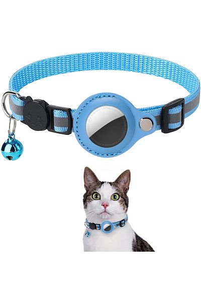 Choice Adjustable 22-32cm Blue Cat AirTag Holder Collar Breakaway Reflective Strips Adjustable Kitten Colla