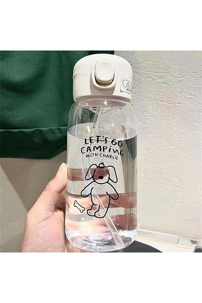 Choice 0.6L Transparent color Plastic Water Bottle Water Cup With Straw Simple Large Capacity Portable Drop