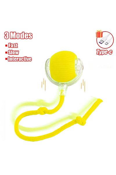 Choice Rope-Yellow Cat Interactive Ball Toy Auto Rolling Ball with Tail Rechargeable Smart Pet Interactive