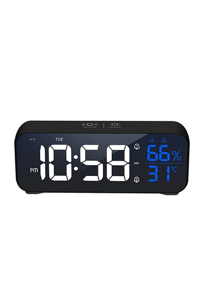 Choice Black Digital Alarm Clock Table Electronic Clock with Temperature Humidity Weekday & Dual Alarms Ri