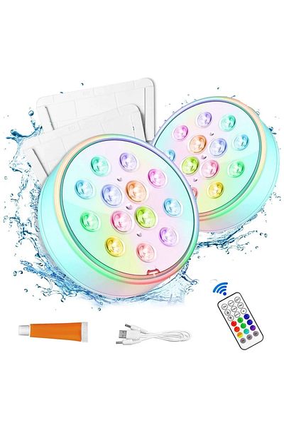 Choice 2 PCS USB Pool Lights Rechargeable Submersible LED Lights with Remote RF IP68 Underwater Waterproof