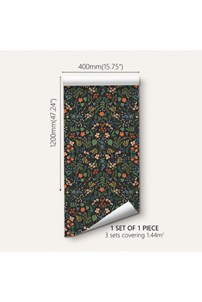 Choice YM-WP40x120-162-CC ورق حائط سميك مقاوم للرطوبة بنمط زهور، خلفية سوداء،...