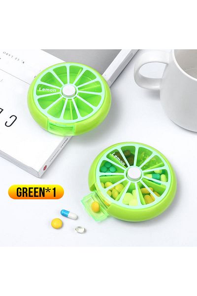 Choice green 1pc Seven Grid round Box Sealed Medicine Packaging Box, One Week Medicine Storage Box, Carry S