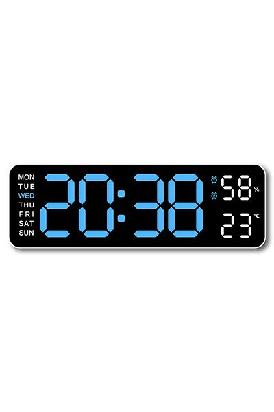Choice Blue Large Digital Wall Clock Temperature and Humidity Week Display Brightness Adjustable Electronic