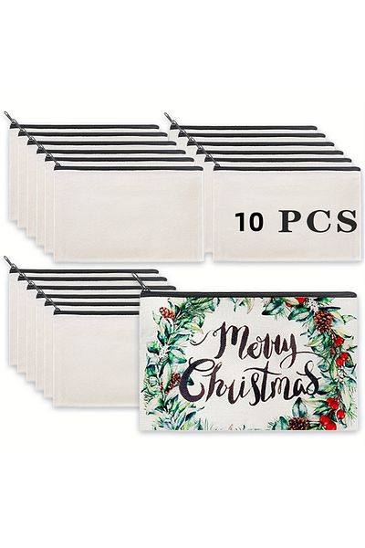 Choice 10PCS Customizable Sublimation Canvas Makeup Bags - Diy Heat Transfer Pencil Cases With Clear Window