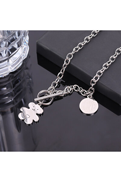 Choice قلادة دب تيدي على شكل حب الهيب هوب باللون الفولاذي 1، أنيقة، شخصية، بس...