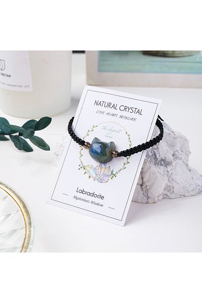 Choice labradorite 1PC Natural Crystal Blue Labradorite Cat Shape 5mm Ball Bracelet DIY Jewelry Moonstone B