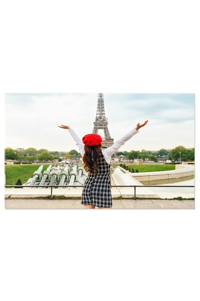 StoryGift Romania Tablou Canvas Tanara Vizitand Paris Si Turnul Eiffel, Femeie, Paris, Turnul Eiffel, Calatorie,