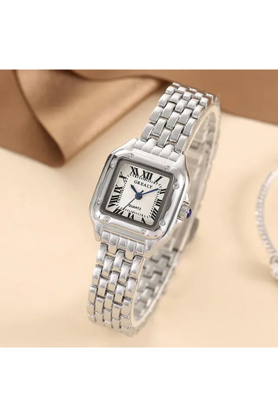 Choice ساعة نسائية مربعة الشكل من الفضة والذهب، كوارتز، مصنوعة من الفولاذ الم...