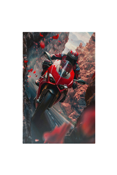 StoryGift Romania Tablou Canvas Motociclist Profesionist Care Trece Prin Locuri Dificile Cu Motocicleta Rosie Pr