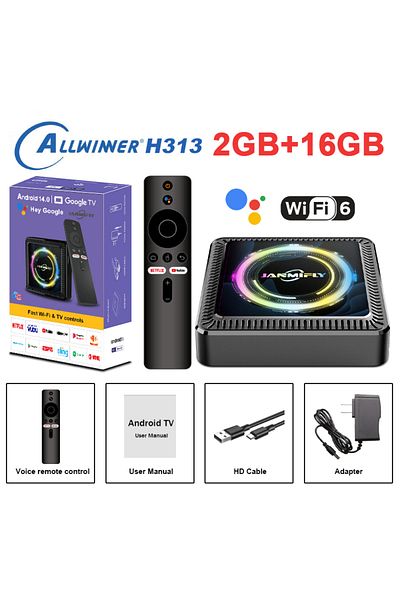 Choice US Plug 2GB 16GB TV Box Android 14 Q7S Low Latency WiFi 6&BT 5.0 Voice Remote Set Top Box Support N