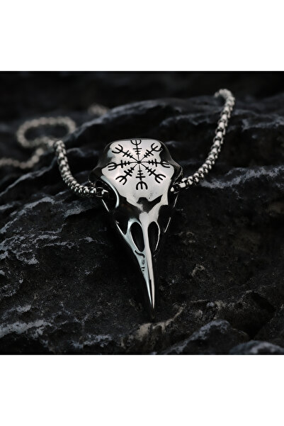 Choice قلادة من الفولاذ التيتانيوم على شكل رأس غراب فايكنج بلون الفولاذ، عصري...