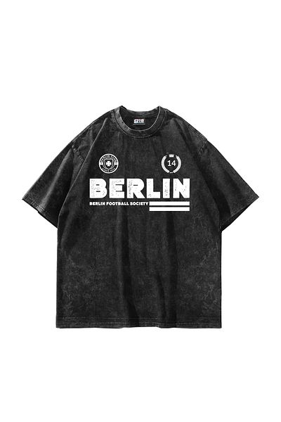 Bak Moda Μαύρο μπλουζάκι με στάμπα Berlin Oversize Unisex Washable
