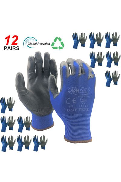 Choice M PU1350 NV -DMF NMSAFETY 12 Pairs Working Protective Glove Men Flexible Nylon or Polyester Safety W